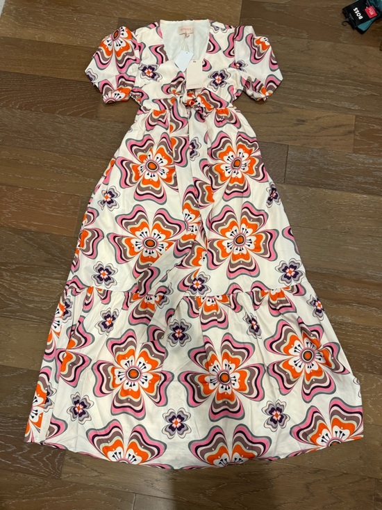 Ciebon Dresses & Skirts - Ciebon Cream Floral Maxi Dress with Orange & Pink Accents
